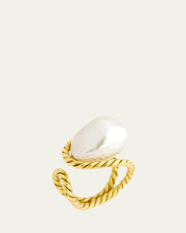 18K Open Shank Twisted Pearl Ring